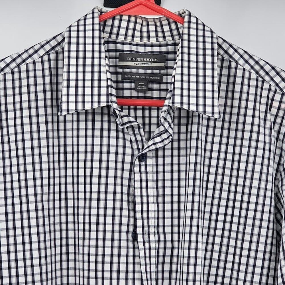 Denver Hayes Flextech Dress Shirt Men’s Black Check Size Medium Regular Standard
